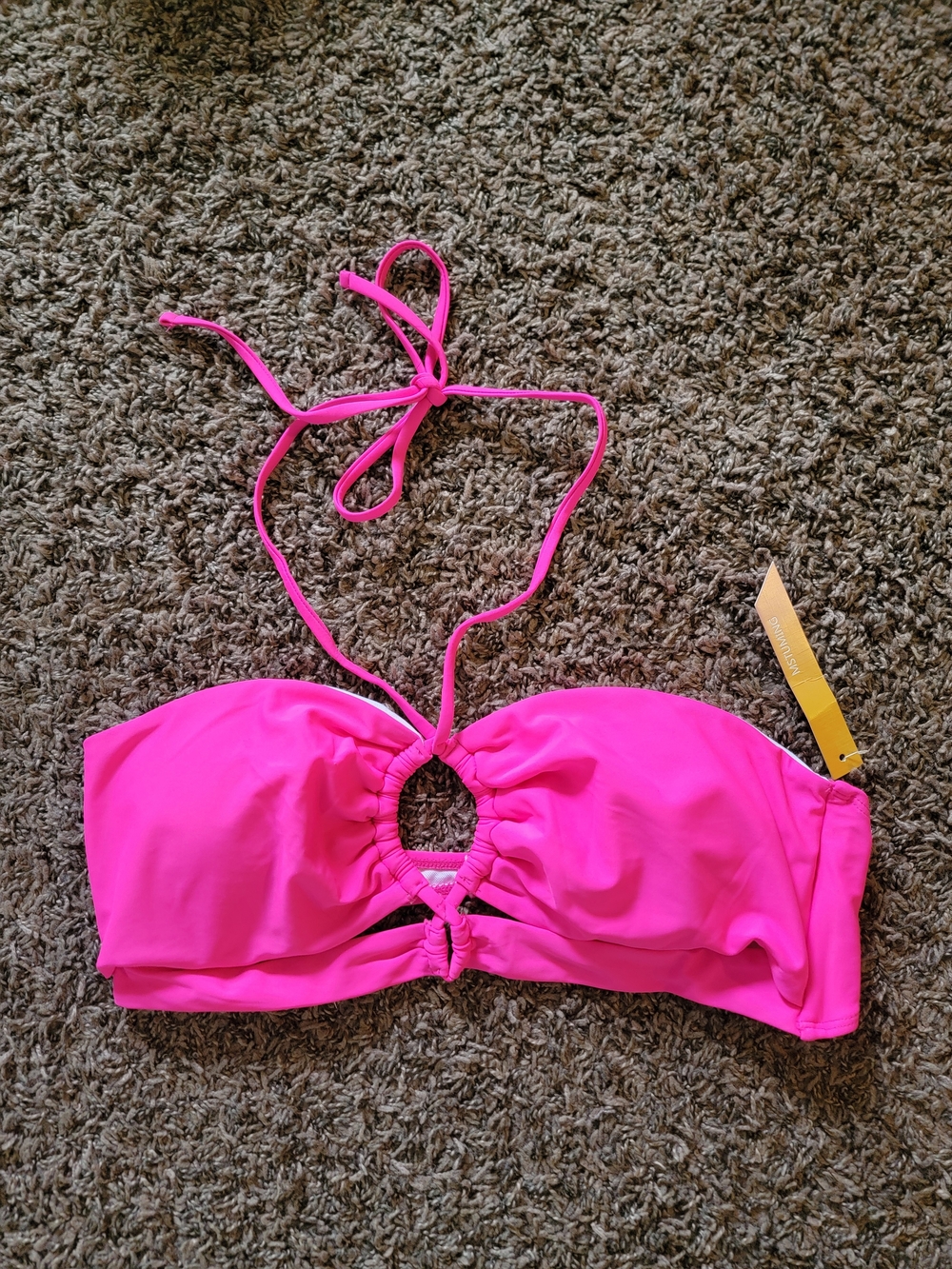 MSTUMING Bright Hot Pink Bandeau Bikini Top with Halter Tie